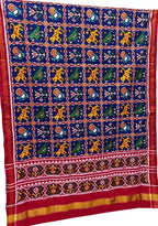 Blue Patan Patola Handloom Pure Silk Dupatta - Luxurion World- Crafted Heirlooms