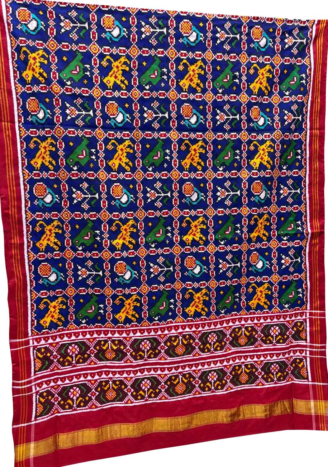 Blue Patan Patola Handloom Pure Silk Dupatta - Luxurion World- Crafted Heirlooms