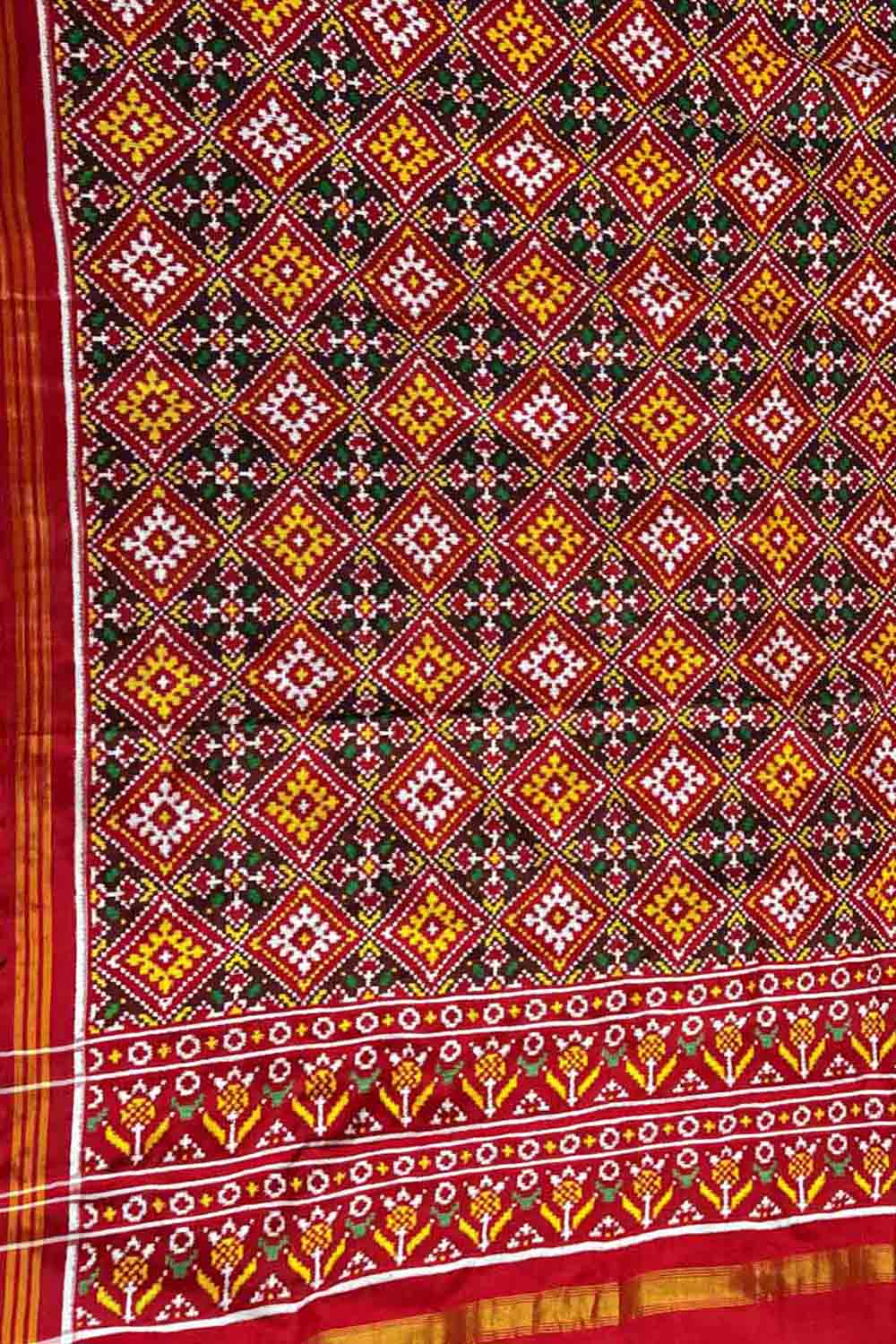 Red Patan Patola Handloom Pure Silk Dupatta - Luxurion World