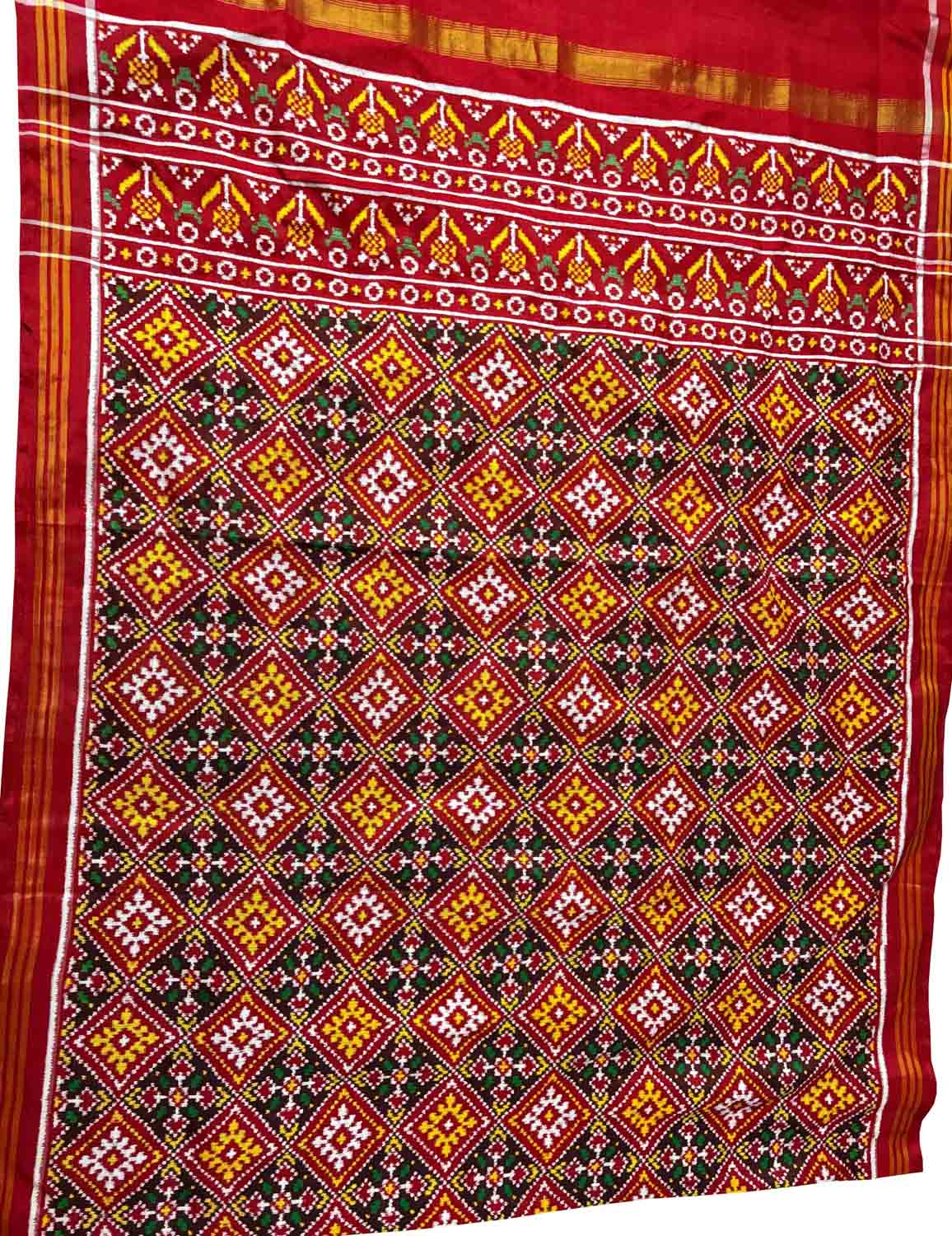 Red Patan Patola Handloom Pure Silk Dupatta - Luxurion World