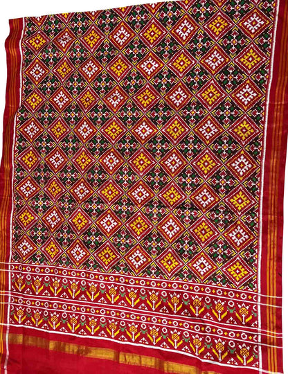 Red Patan Patola Handloom Pure Silk Dupatta - Luxurion World