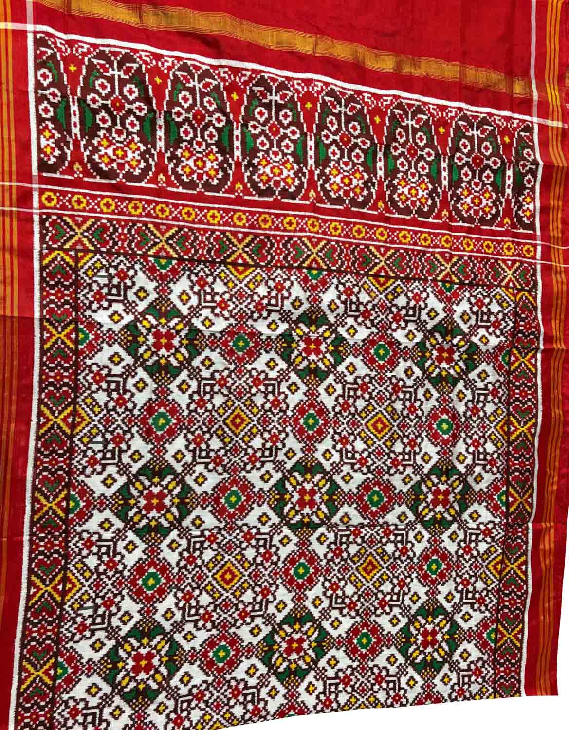 Luxurious Off White Patan Patola Handloom Pure Silk Dupatta - Luxurion World