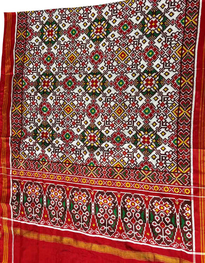 Luxurious Off White Patan Patola Handloom Pure Silk Dupatta - Luxurion World