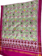 Green Patan Patola Handloom Pure Silk Dupatta - Luxurion World- Crafted Heirlooms