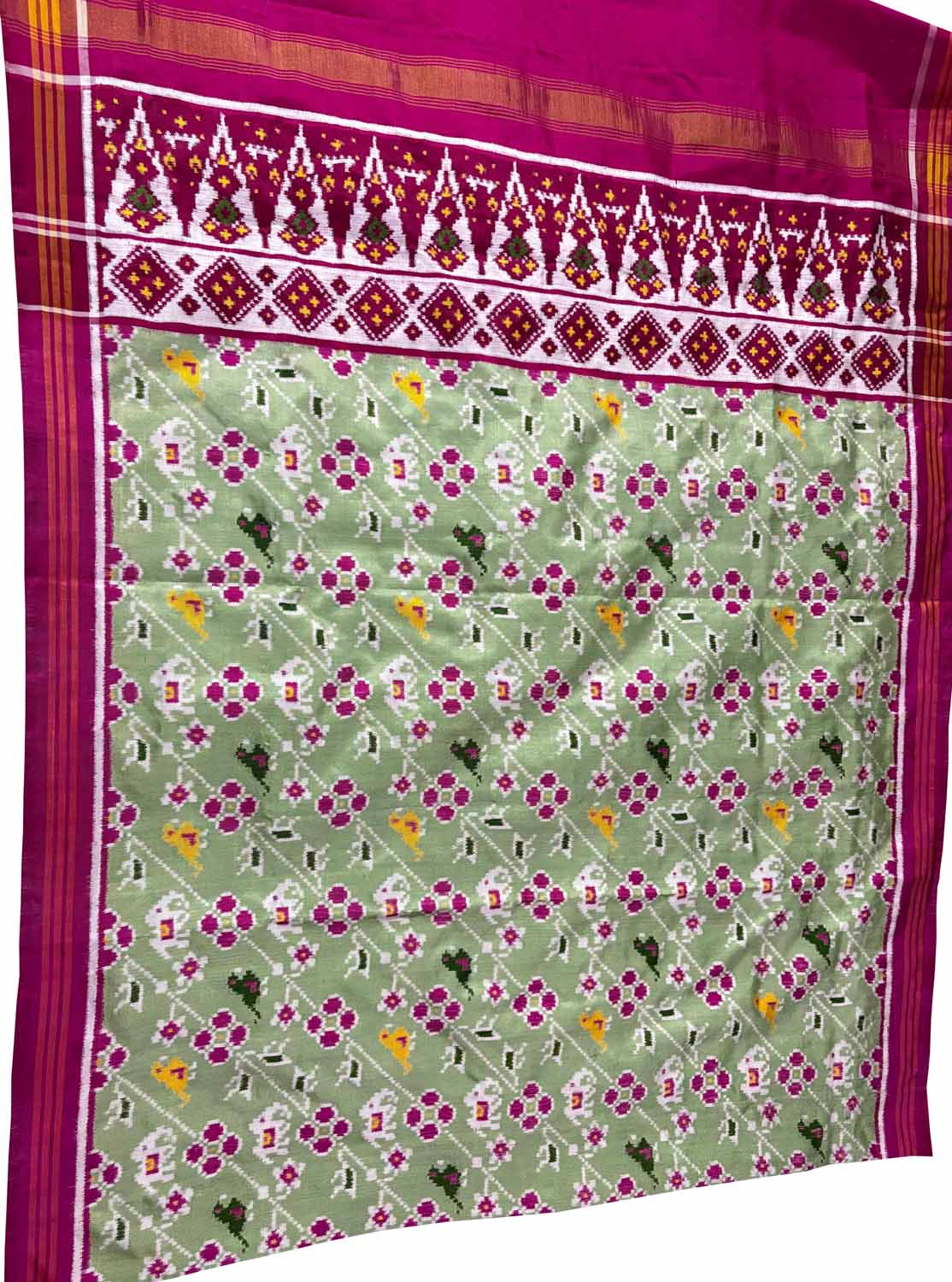 Green Patan Patola Handloom Pure Silk Dupatta - Luxurion World- Crafted Heirlooms