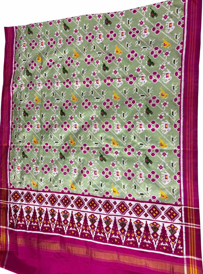 Green Patan Patola Handloom Pure Silk Dupatta - Luxurion World