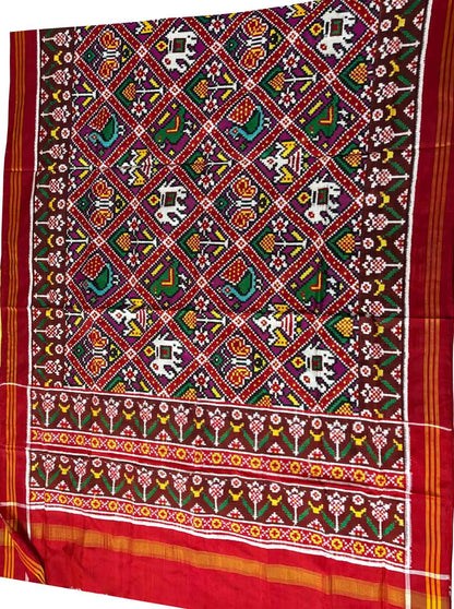 Multicolor Patan Patola Handloom Pure Silk Dupatta - Luxurion World