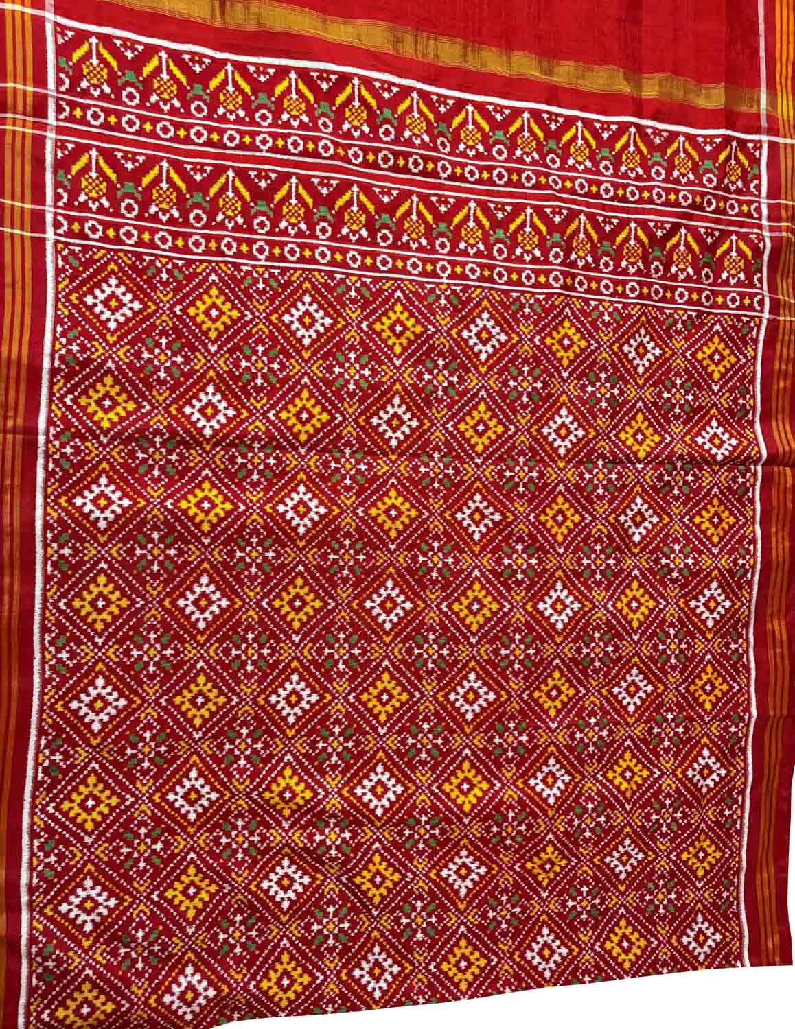 Red Patan Patola Handloom Pure Silk Dupatta - Luxurion World