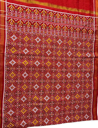 Red Patan Patola Handloom Pure Silk Dupatta - Luxurion World