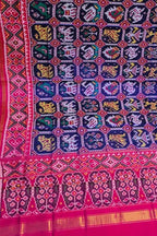 Blue Patola Handloom Semi Patan Patola Pure Silk Dupatta - Luxurion World- Crafted Heirlooms