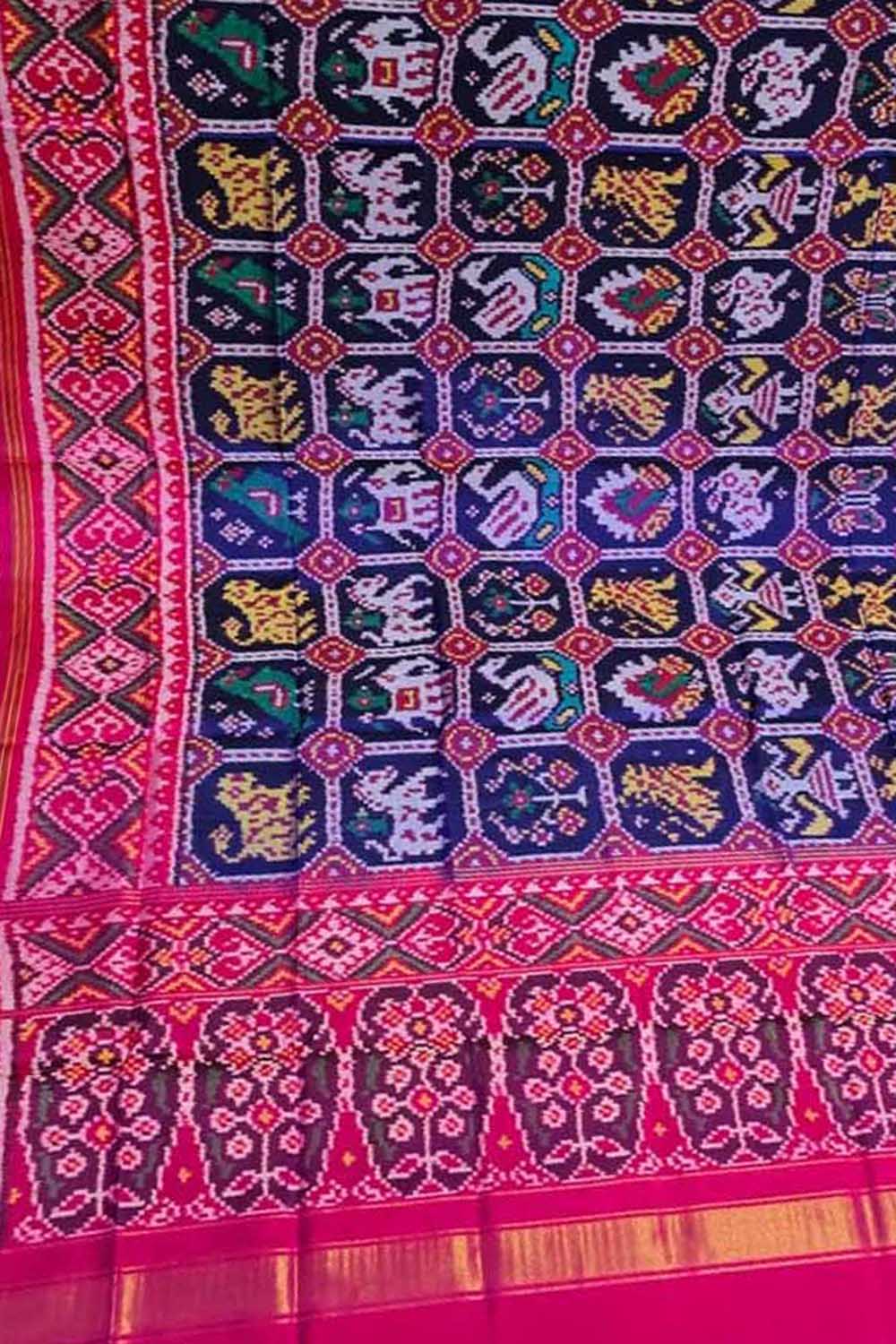 Blue Patola Handloom Semi Patan Patola Pure Silk Dupatta - Luxurion World- Crafted Heirlooms