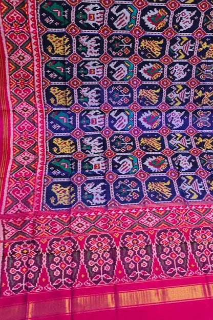 Blue Patola Handloom Semi Patan Patola Pure Silk Dupatta - Luxurion World