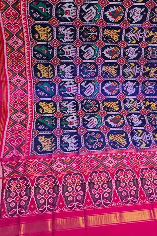 Blue Patola Handloom Semi Patan Patola Pure Silk Dupatta - Luxurion World