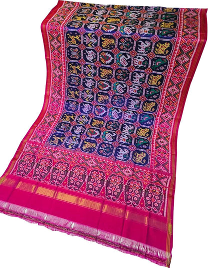 Blue Patola Handloom Semi Patan Patola Pure Silk Dupatta - Luxurion World