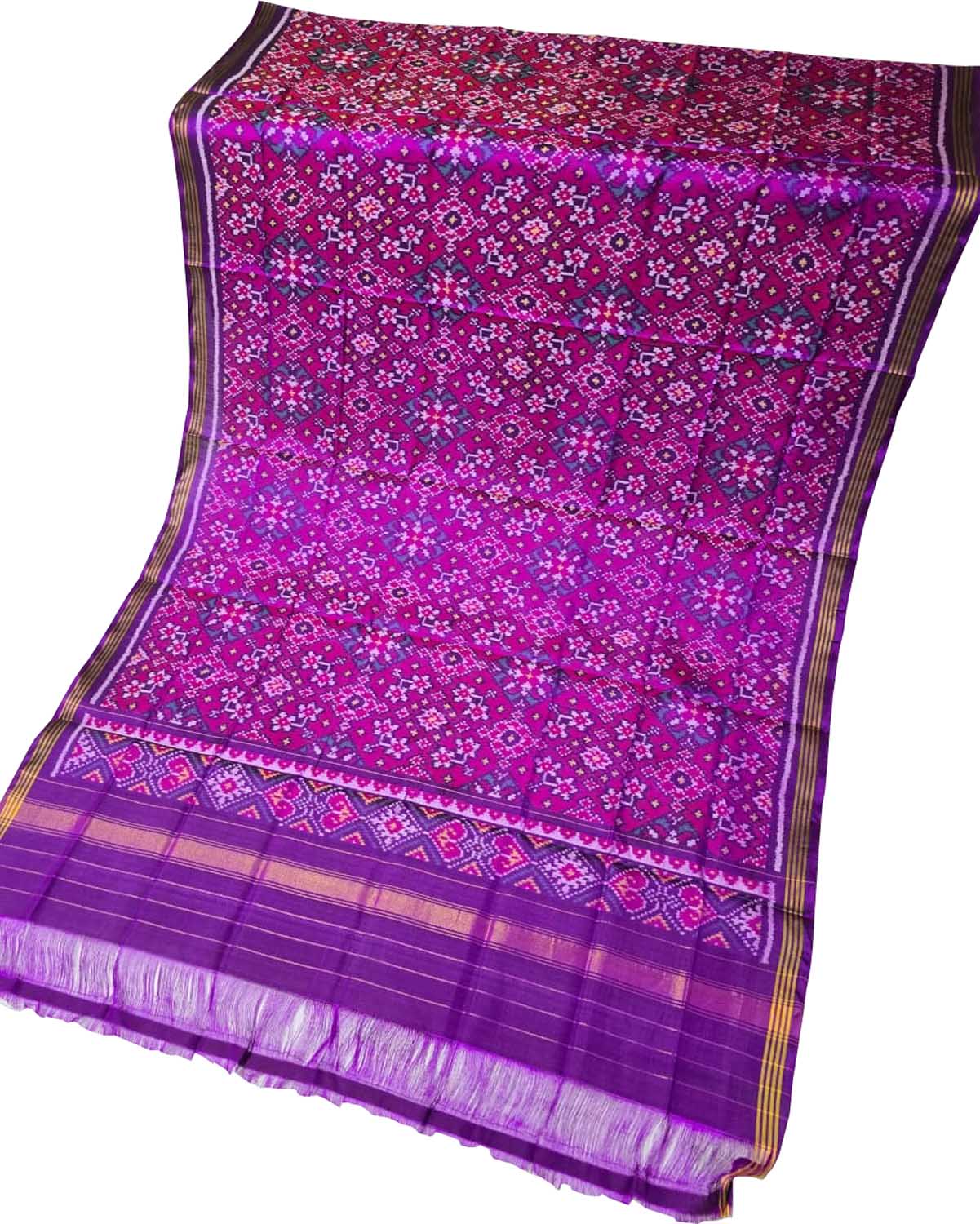 Purple Patola Handloom Semi Patan Patola Pure Silk Dupatta - Luxurion World- Crafted Heirlooms