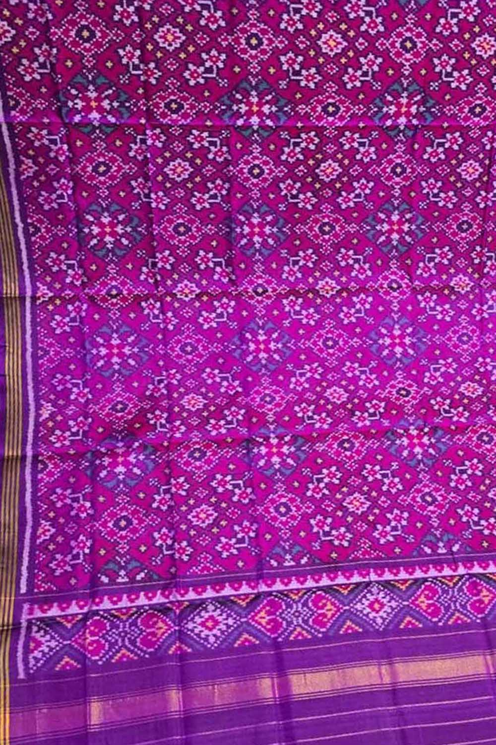 Purple Patola Handloom Semi Patan Patola Pure Silk Dupatta - Luxurion World- Crafted Heirlooms