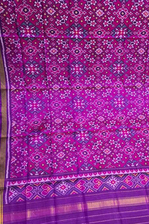 Purple Patola Handloom Semi Patan Patola Pure Silk Dupatta - Luxurion World- Crafted Heirlooms