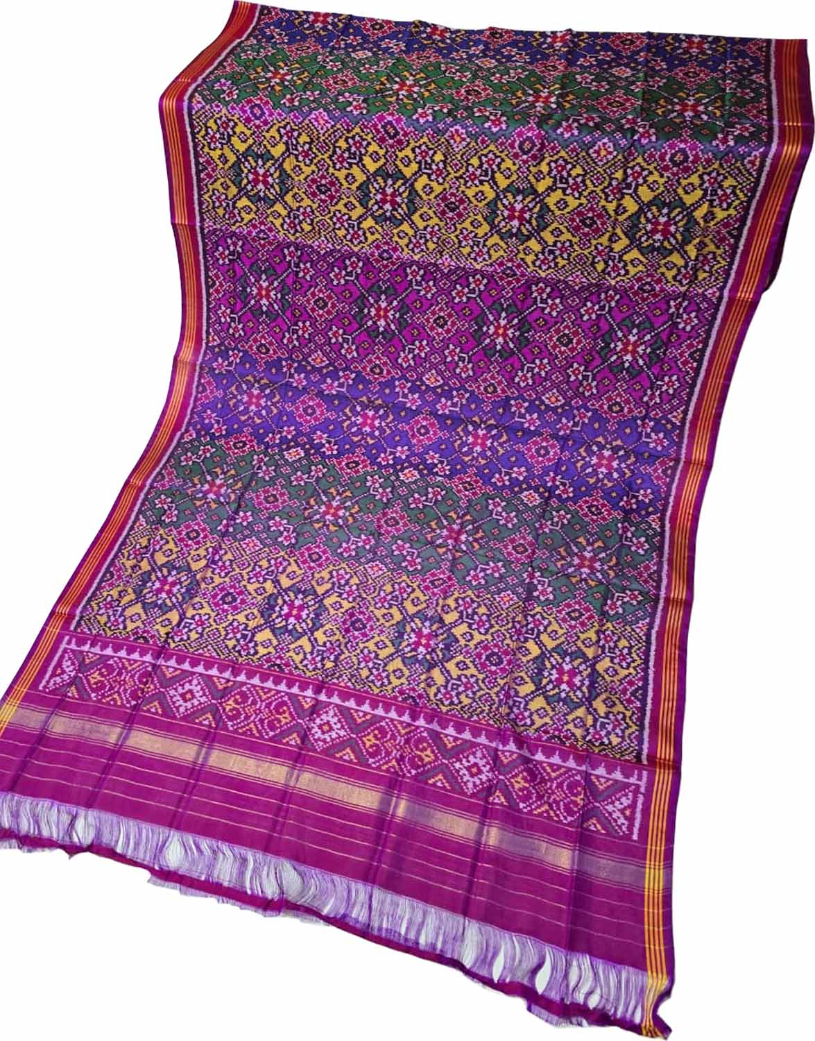 Multicolor Patola Handloom Semi Patan Patola Pure Silk Dupatta - Luxurion World