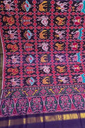 Blue Patola Handloom Semi Patan Patola Pure Silk Dupatta - Luxurion World- Crafted Heirlooms