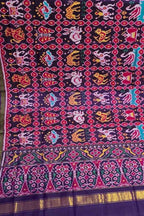Blue Patola Handloom Semi Patan Patola Pure Silk Dupatta - Luxurion World- Crafted Heirlooms