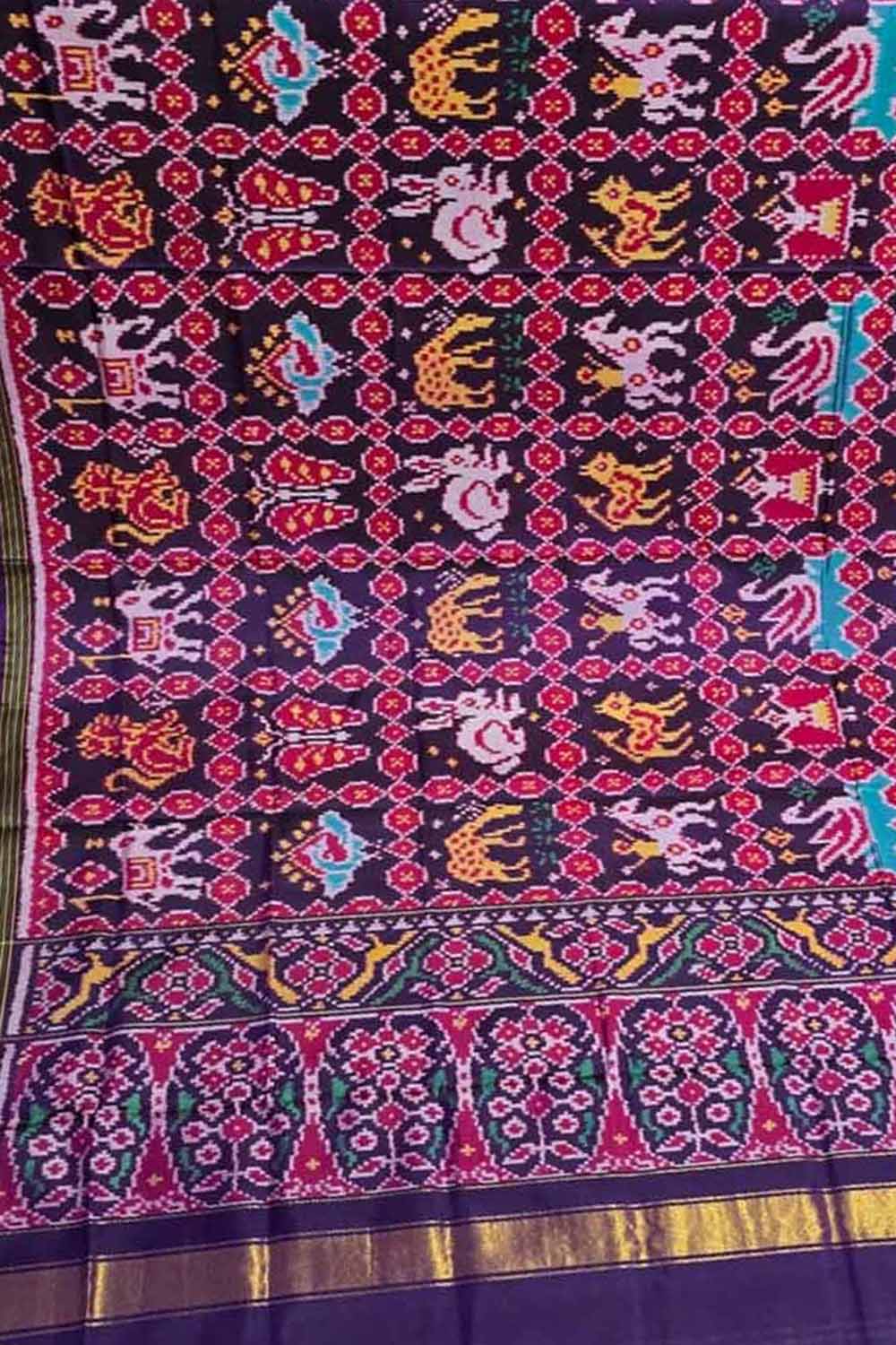Blue Patola Handloom Semi Patan Patola Pure Silk Dupatta - Luxurion World- Crafted Heirlooms