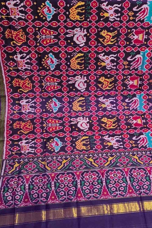 Blue Patola Handloom Semi Patan Patola Pure Silk Dupatta - Luxurion World- Crafted Heirlooms