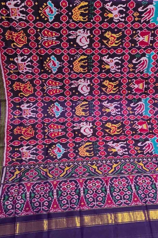 Blue Patola Handloom Semi Patan Patola Pure Silk Dupatta - Luxurion World