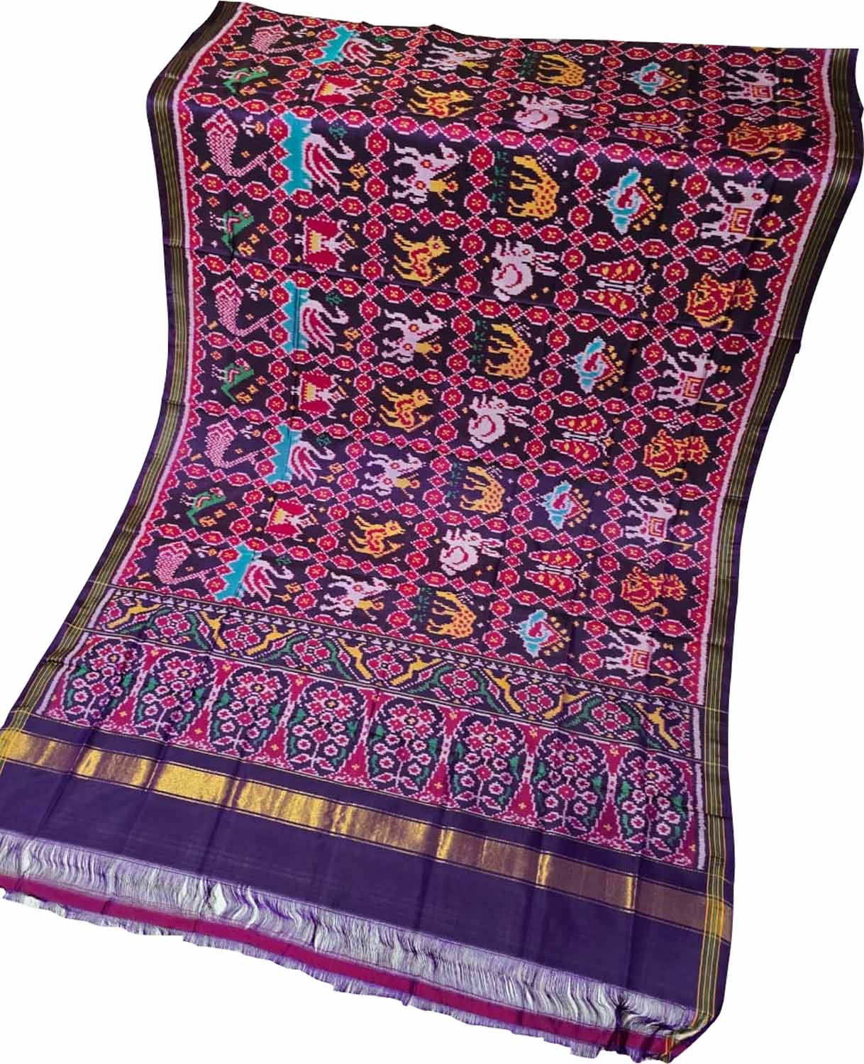 Blue Patola Handloom Semi Patan Patola Pure Silk Dupatta - Luxurion World- Crafted Heirlooms