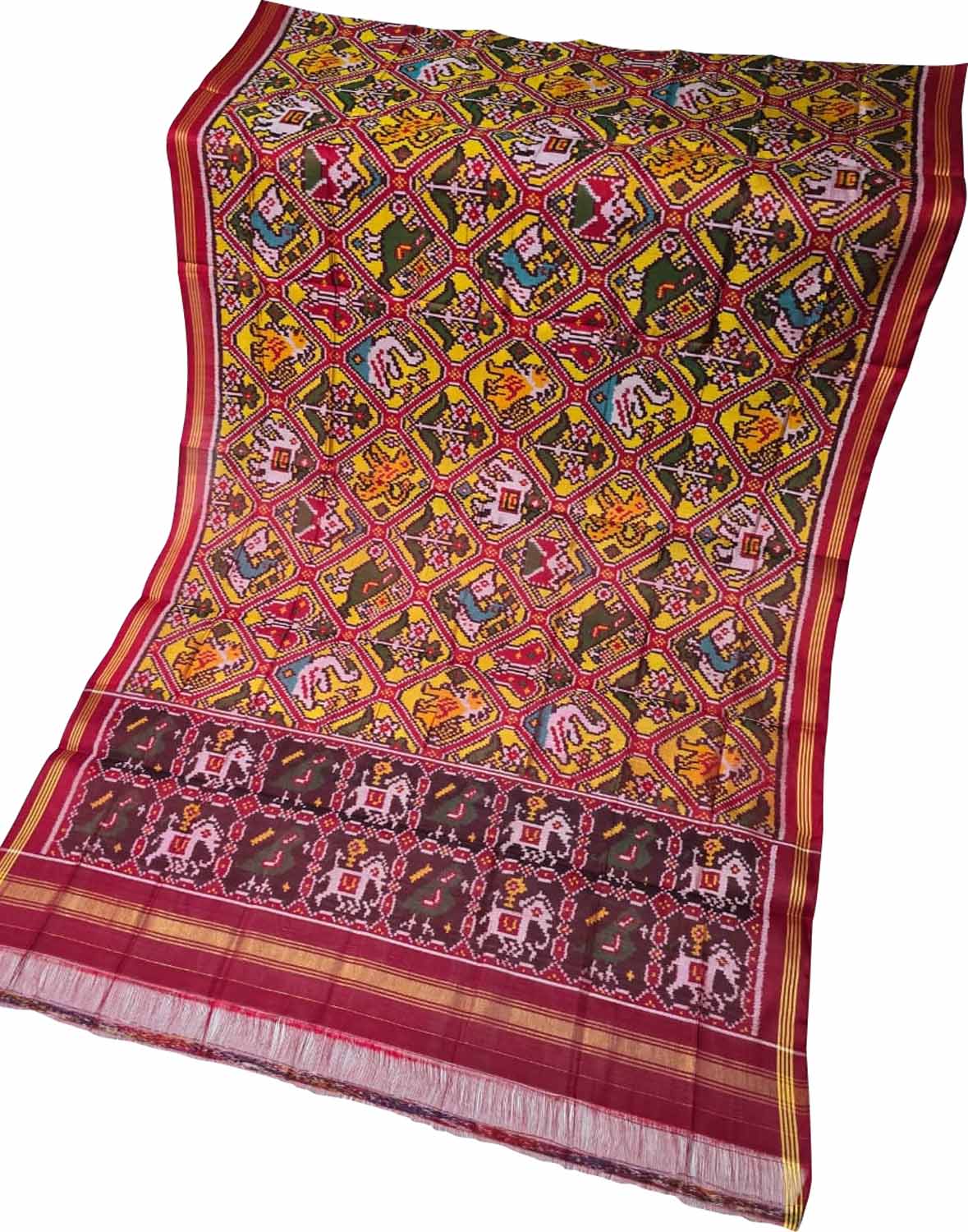 Multicolor Patola Handloom Semi Patan Patola Pure Silk Dupatta - Luxurion World