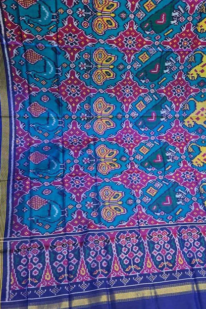 Blue Patola Handloom Semi Patan Patola Pure Silk Dupatta - Luxurion World