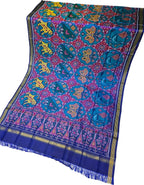 Blue Patola Handloom Semi Patan Patola Pure Silk Dupatta - Luxurion World- Crafted Heirlooms