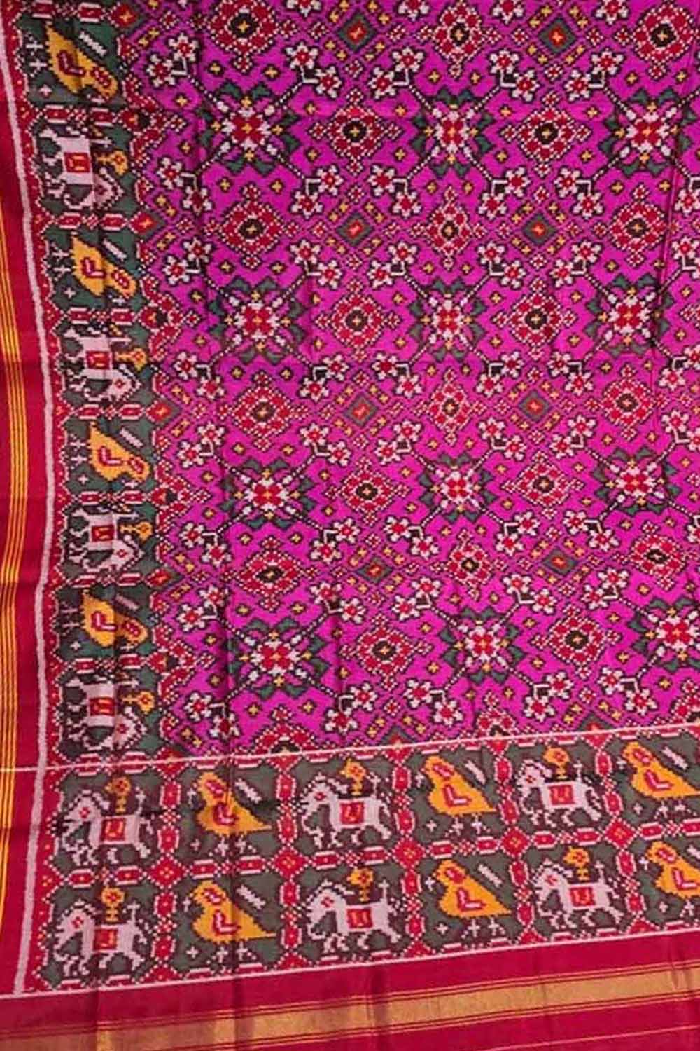 Pink Patola Handloom Semi Patan Patola Pure Silk Dupatta - Luxurion World
