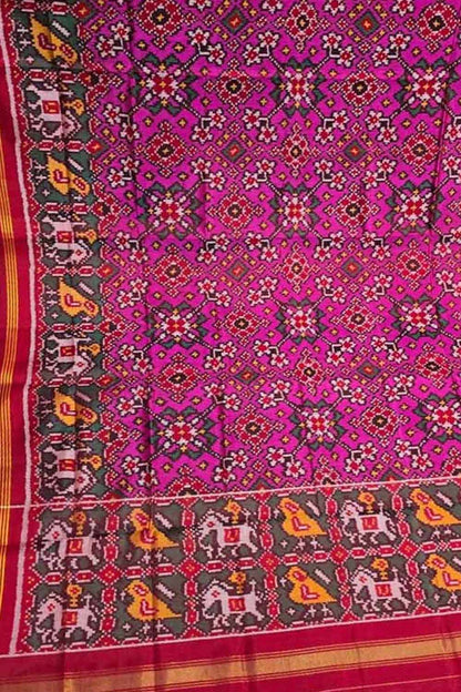 Pink Patola Handloom Semi Patan Patola Pure Silk Dupatta - Luxurion World