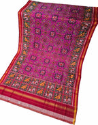 Pink Patola Handloom Semi Patan Patola Pure Silk Dupatta - Luxurion World- Crafted Heirlooms