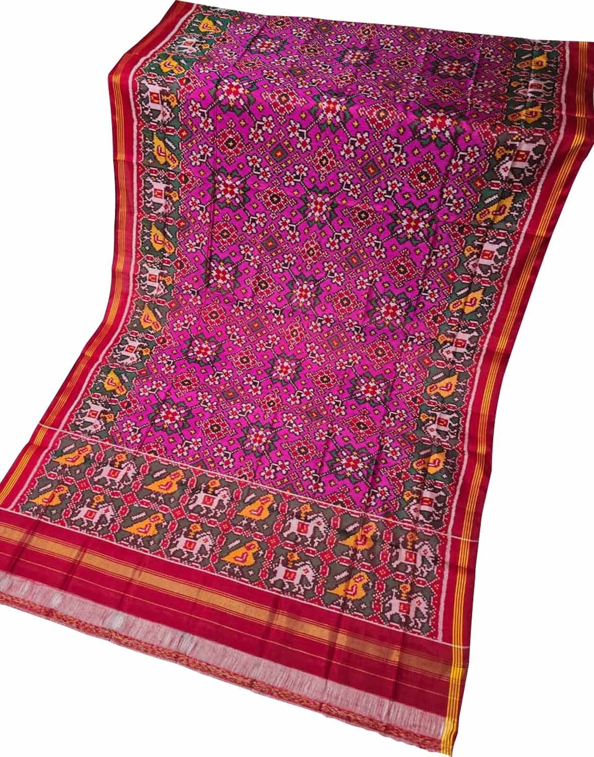 Pink Patola Handloom Semi Patan Patola Pure Silk Dupatta - Luxurion World- Crafted Heirlooms