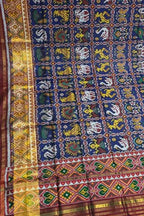 Blue Patola Handloom Semi Patan Patola Pure Silk Dupatta - Luxurion World- Crafted Heirlooms