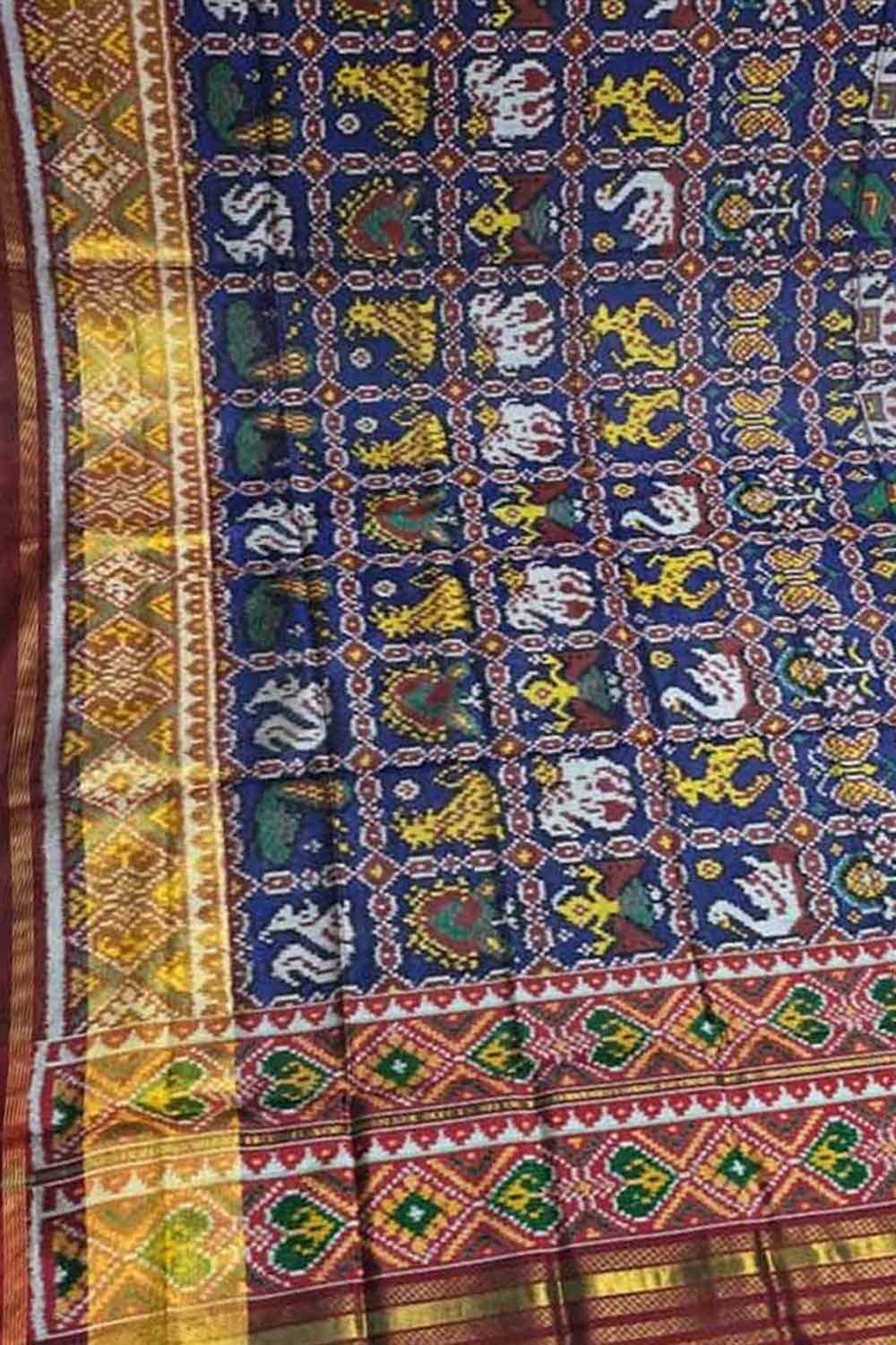 Blue Patola Handloom Semi Patan Patola Pure Silk Dupatta - Luxurion World- Crafted Heirlooms