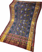 Blue Patola Handloom Semi Patan Patola Pure Silk Dupatta - Luxurion World- Crafted Heirlooms