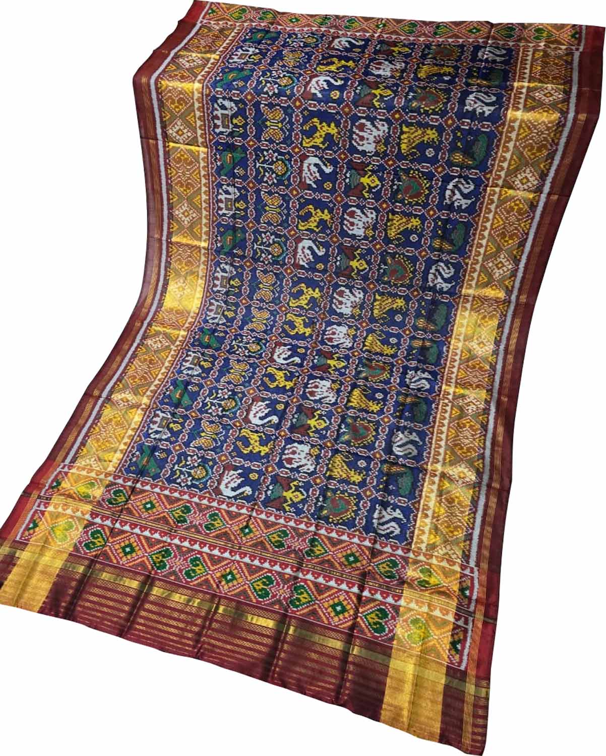 Blue Patola Handloom Semi Patan Patola Pure Silk Dupatta - Luxurion World- Crafted Heirlooms