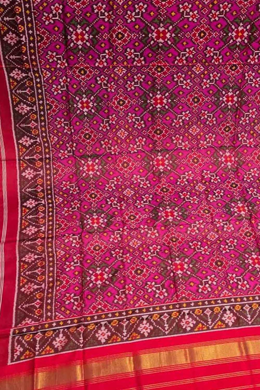 Pink Patola Handloom Semi Patan Patola Pure Silk Dupatta - Luxurion World- Crafted Heirlooms