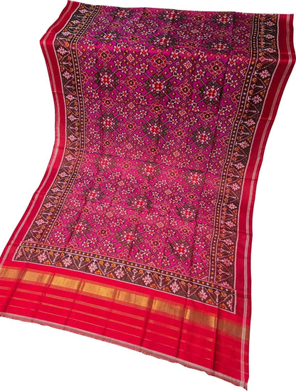Pink Patola Handloom Semi Patan Patola Pure Silk Dupatta - Luxurion World