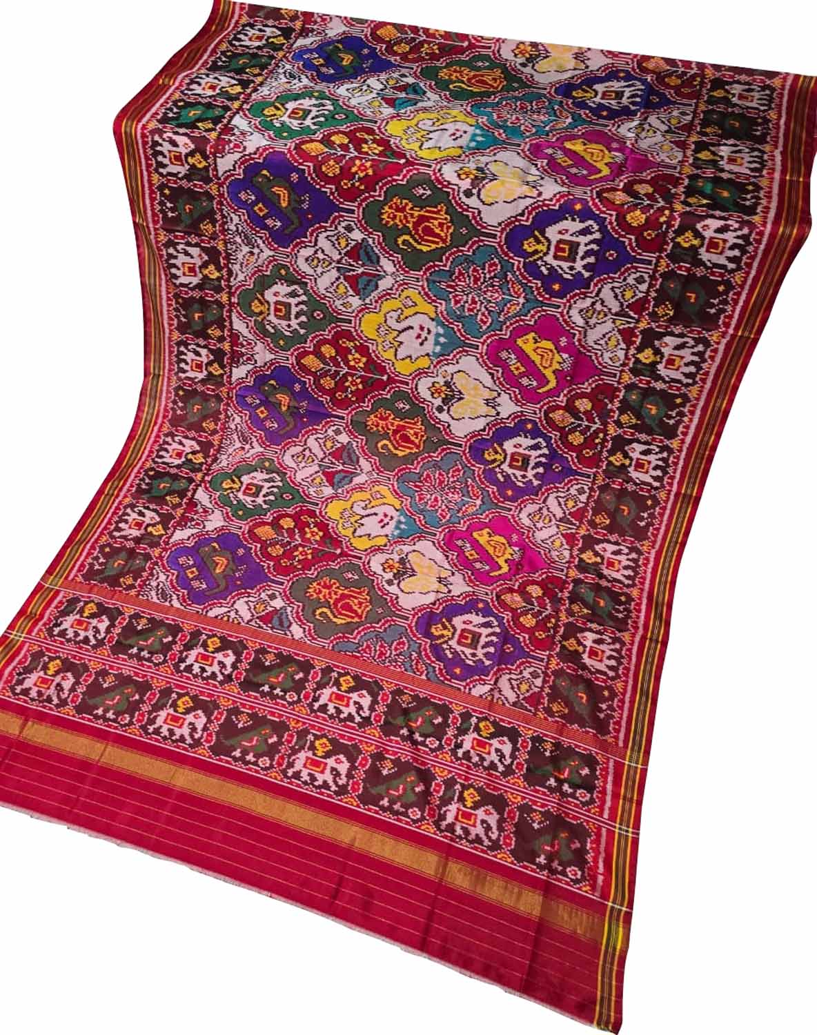 Stunning Multicolor Patola Handloom Semi Patan Patola Pure Silk Dupatta - Luxurion World- Crafted Heirlooms