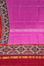 Pink Handloom Semi Patan Patola Pure Silk Dupatta - Luxurion World- Crafted Heirlooms