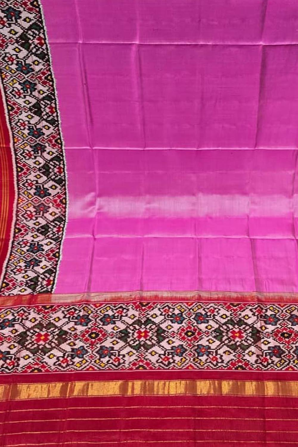 Pink Handloom Semi Patan Patola Pure Silk Dupatta - Luxurion World