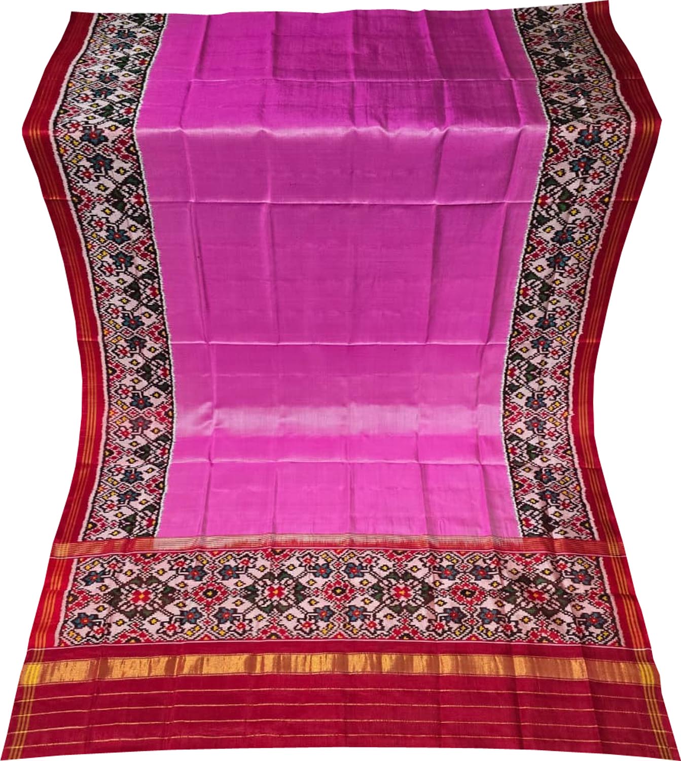 Pink Handloom Semi Patan Patola Pure Silk Dupatta - Luxurion World- Crafted Heirlooms