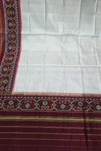 Off White Handloom Semi Patan Patola Pure Silk Dupatta - Luxurion World- Crafted Heirlooms