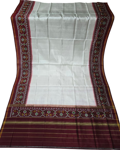 Off White Handloom Semi Patan Patola Pure Silk Dupatta - Luxurion World
