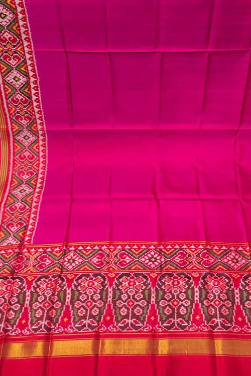 Pink Handloom Semi Patan Patola Pure Silk Dupatta - Luxurion World- Crafted Heirlooms