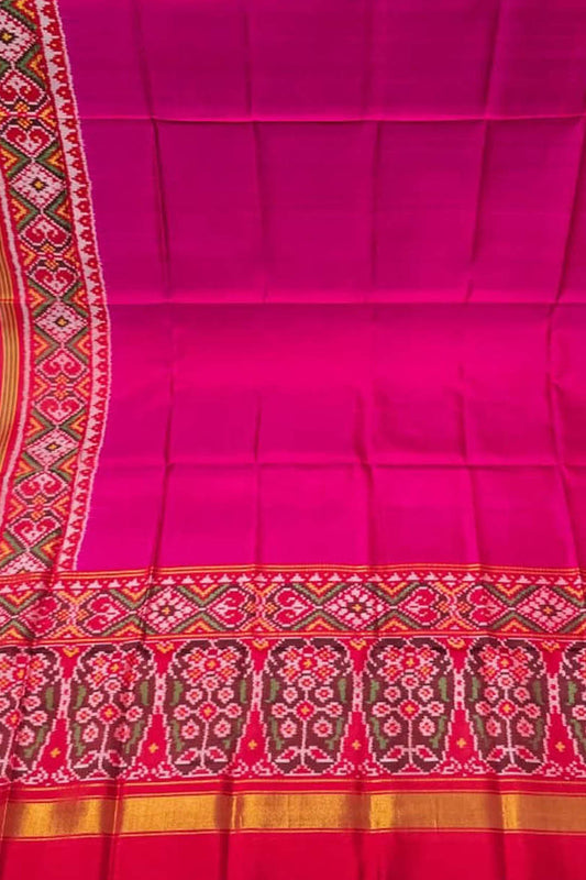 Pink Handloom Semi Patan Patola Pure Silk Dupatta - Luxurion World
