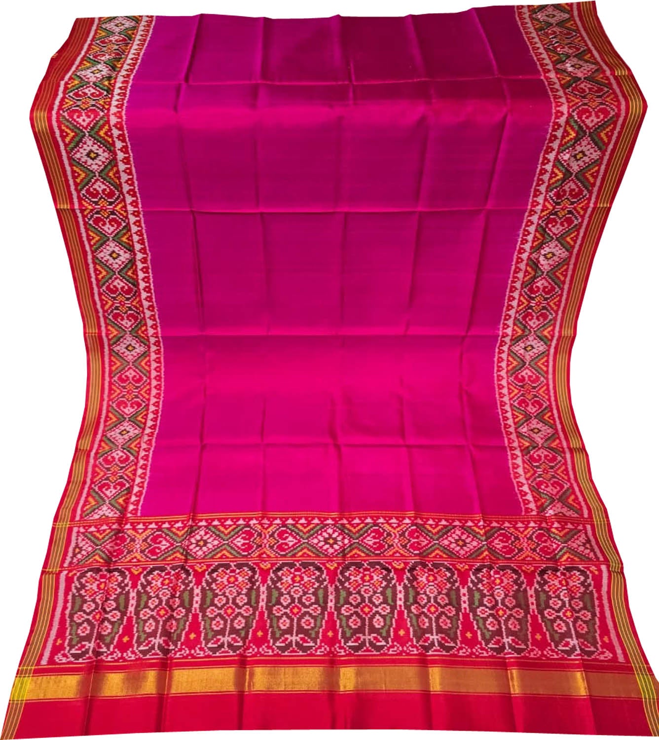 Pink Handloom Semi Patan Patola Pure Silk Dupatta - Luxurion World- Crafted Heirlooms